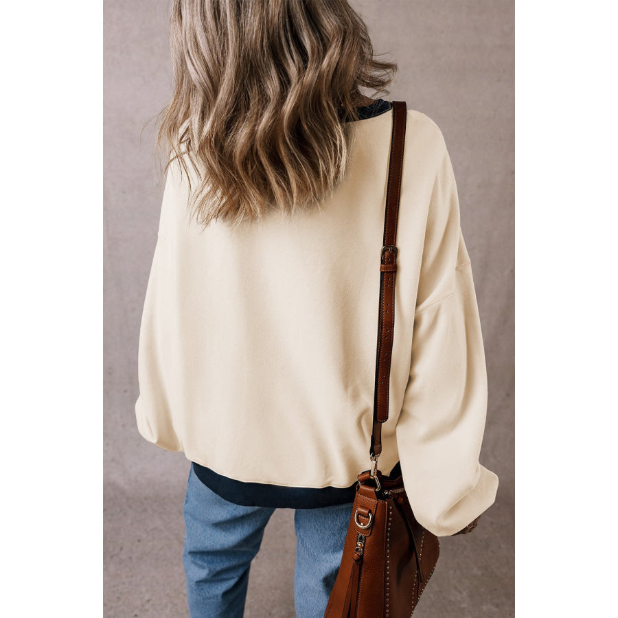 Contrast Round Neck Long Sleeve Sweatshirt Apparel and Accessories