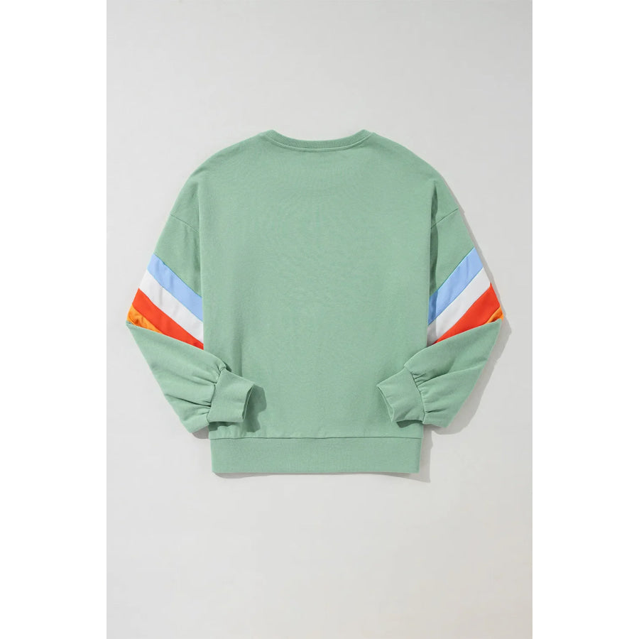 Contrast Round Neck Long Sleeve Sweatshirt Apparel and Accessories