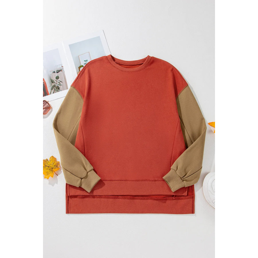 Contrast Round Neck Long Sleeve Sweatshirt Apparel and Accessories