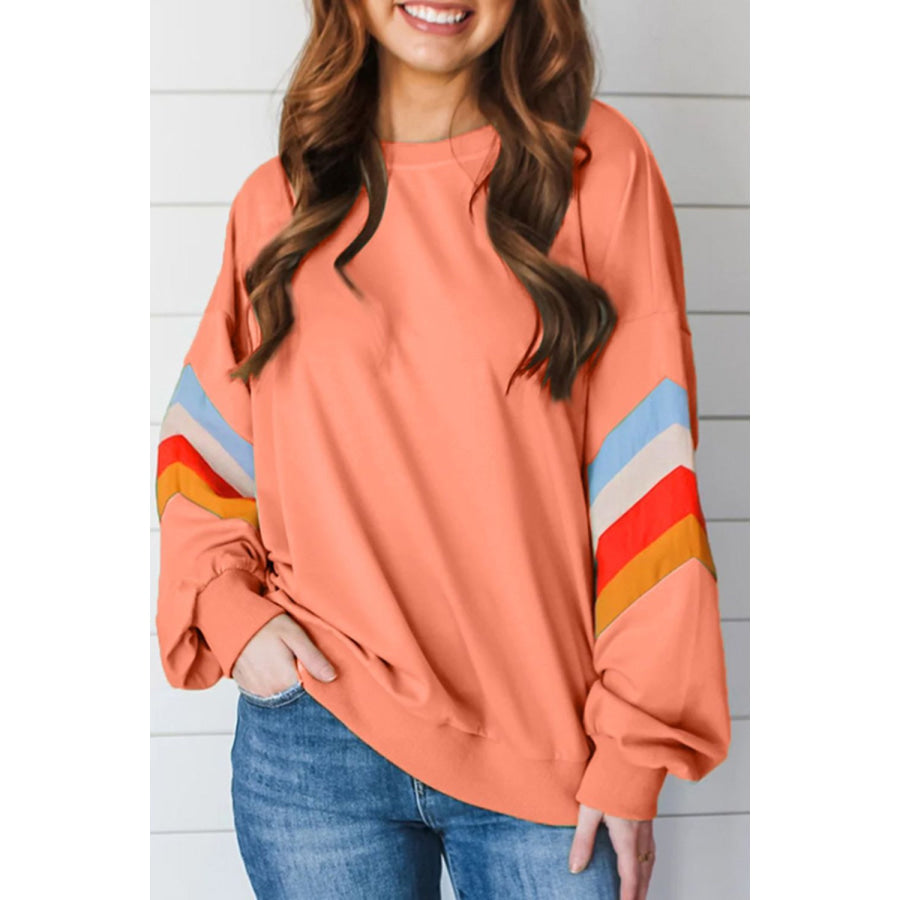 Contrast Round Neck Long Sleeve Sweatshirt Apparel and Accessories