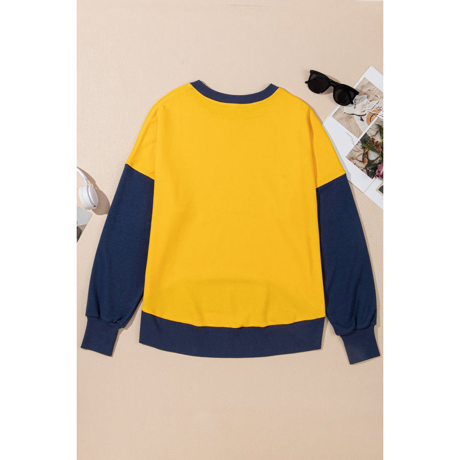 Contrast Round Neck Long Sleeve Sweatshirt Apparel and Accessories