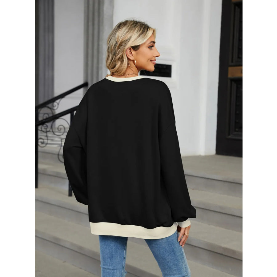 Contrast Round Neck Long Sleeve Sweatshirt Apparel and Accessories