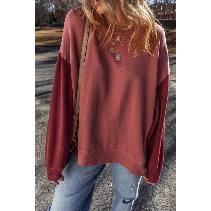 Contrast Round Neck Long Sleeve Sweatshirt Apparel and Accessories