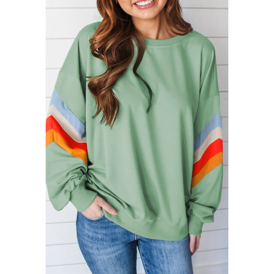 Contrast Round Neck Long Sleeve Sweatshirt Sage / S Apparel and Accessories