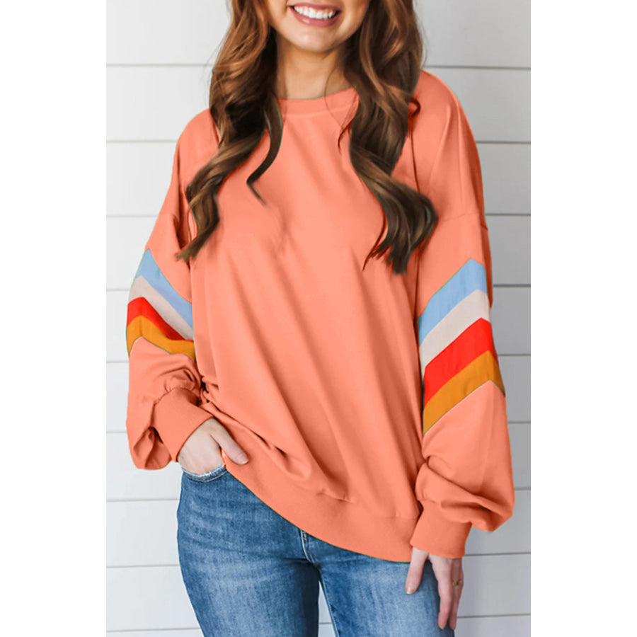 Contrast Round Neck Long Sleeve Sweatshirt Sherbet / S Apparel and Accessories