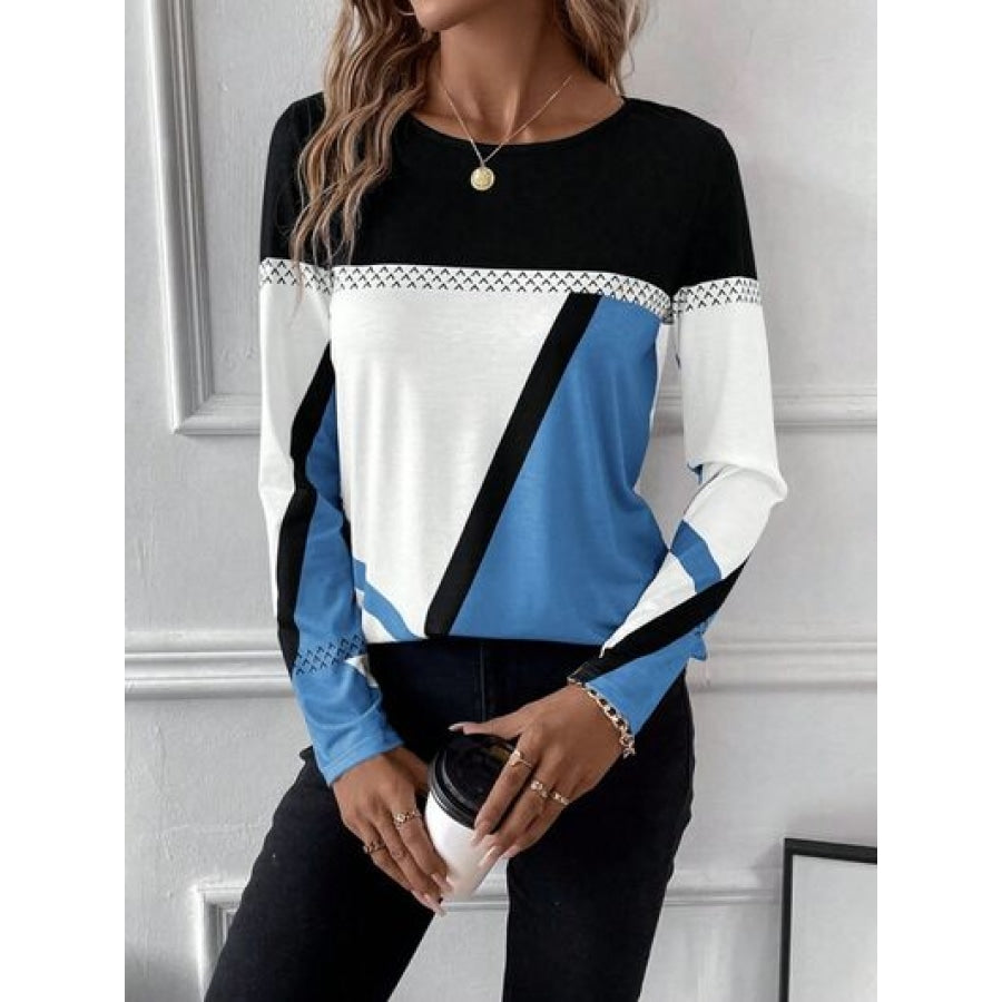 Contrast Round Neck Long Sleeve T-Shirt Clothing