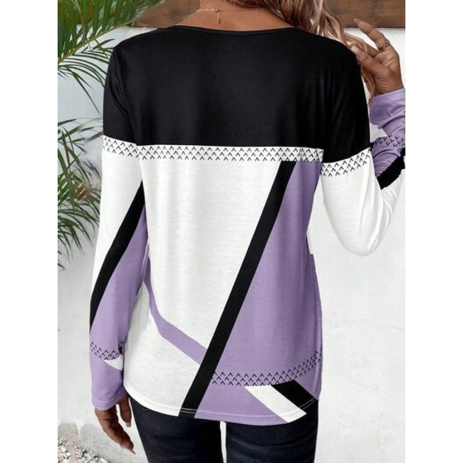 Contrast Round Neck Long Sleeve T-Shirt Clothing