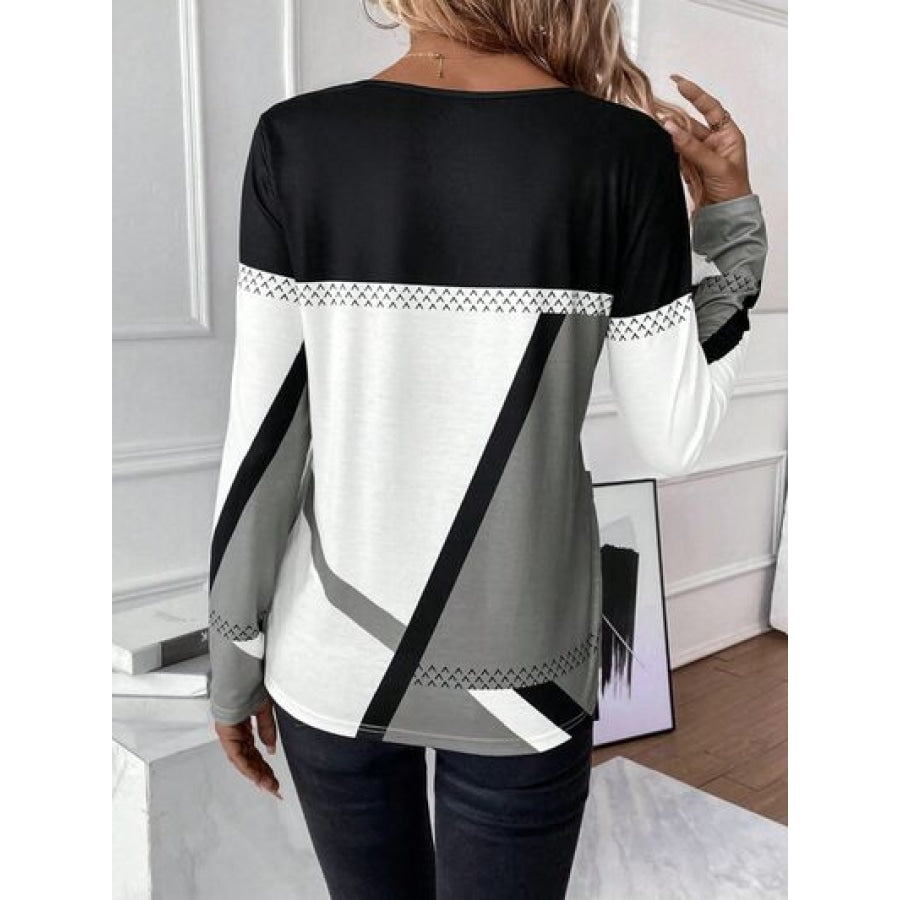 Contrast Round Neck Long Sleeve T-Shirt Clothing