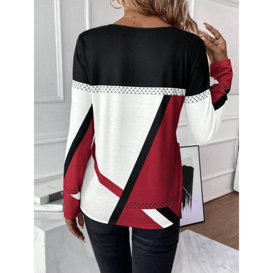 Contrast Round Neck Long Sleeve T-Shirt Clothing