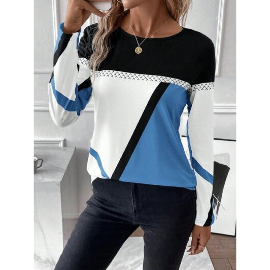 Contrast Round Neck Long Sleeve T-Shirt Clothing