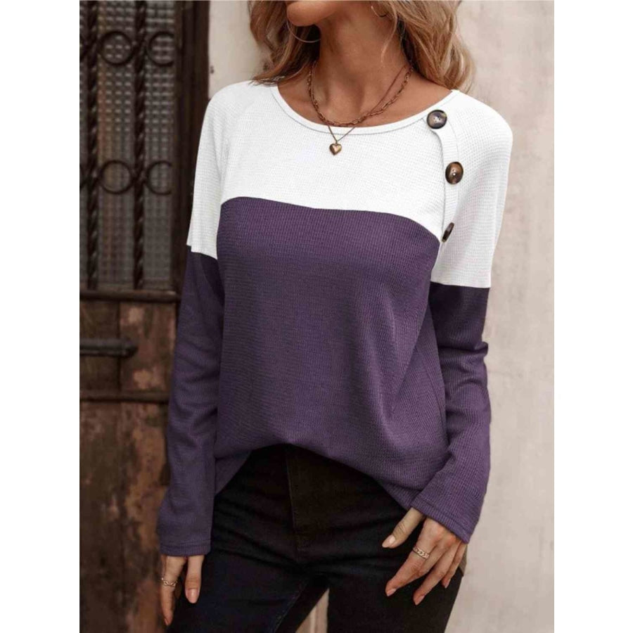 Contrast Round Neck Long Sleeve T-Shirt Lilac / S