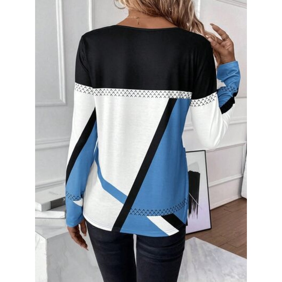 Contrast Round Neck Long Sleeve T-Shirt Sky Blue / S Clothing