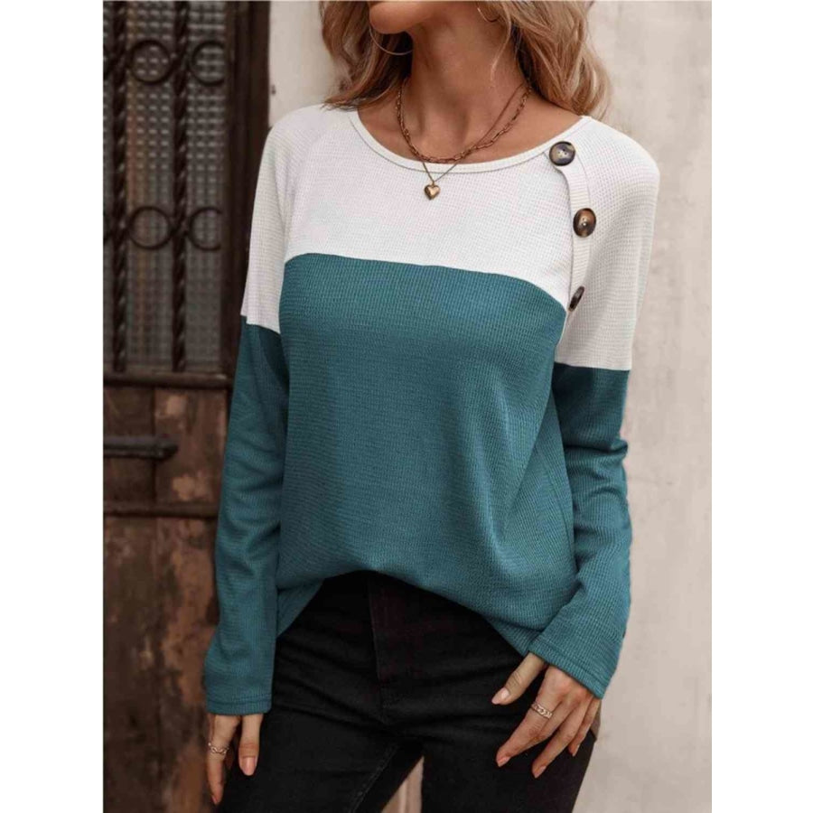 Contrast Round Neck Long Sleeve T-Shirt