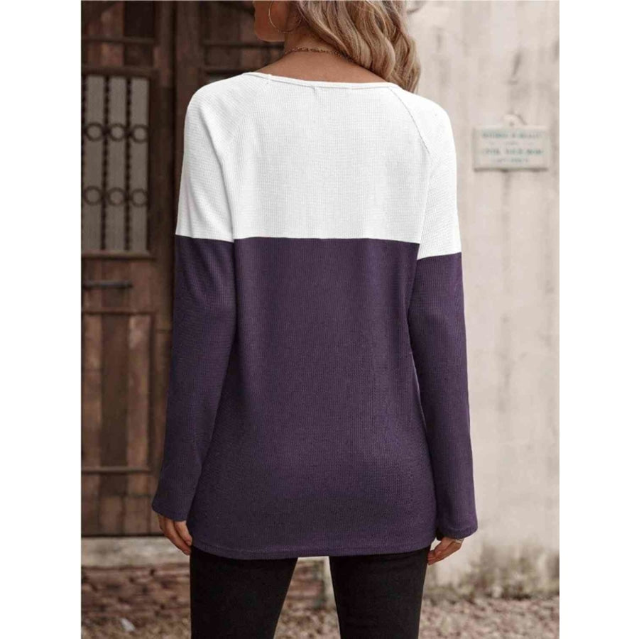 Contrast Round Neck Long Sleeve T-Shirt