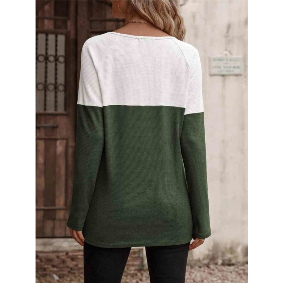 Contrast Round Neck Long Sleeve T-Shirt