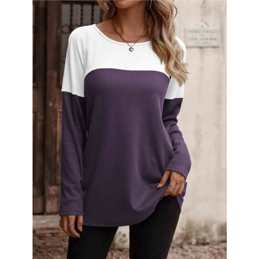 Contrast Round Neck Long Sleeve T-Shirt