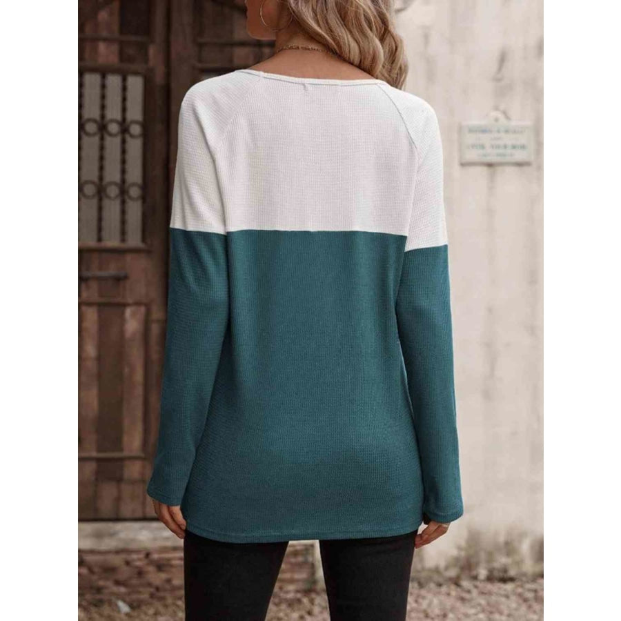 Contrast Round Neck Long Sleeve T-Shirt