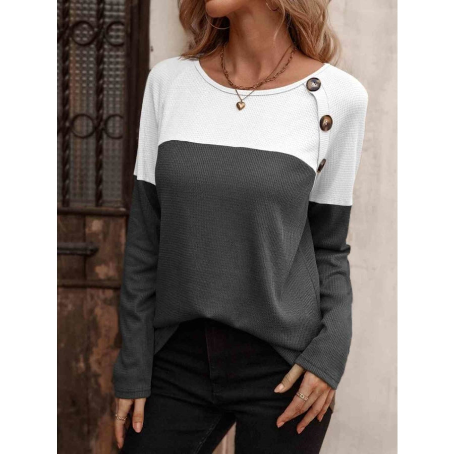 Contrast Round Neck Long Sleeve T-Shirt