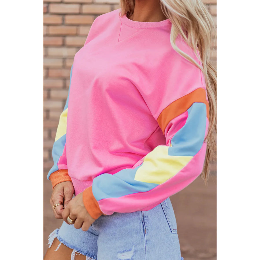 Contrast Round Neck Long Sleeve Top Apparel and Accessories