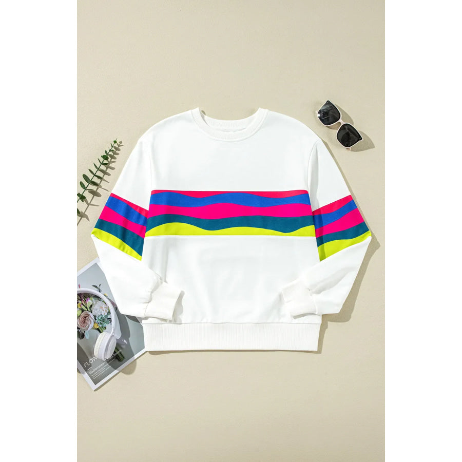 Contrast Round Neck Long Sleeve Top White / S Apparel and Accessories