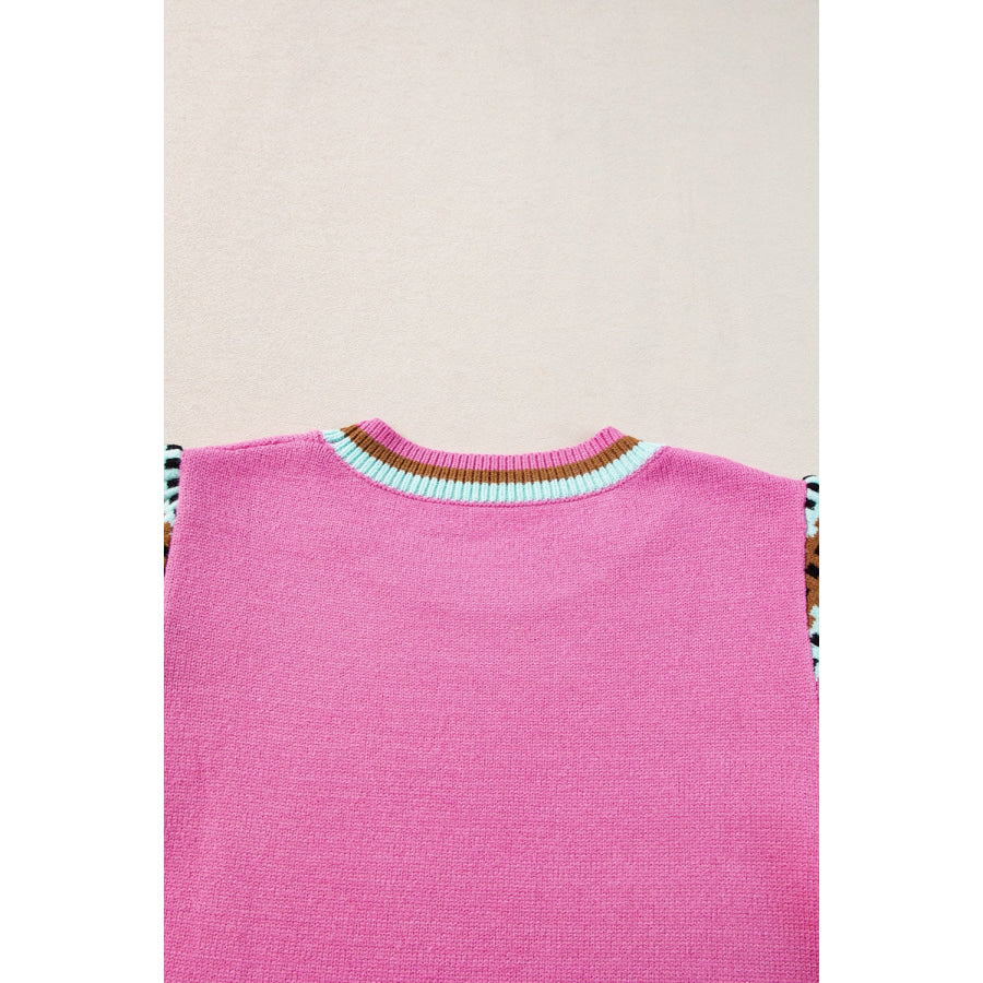 Contrast Round Neck Short Sleeve Knit Top Apparel and Accessories