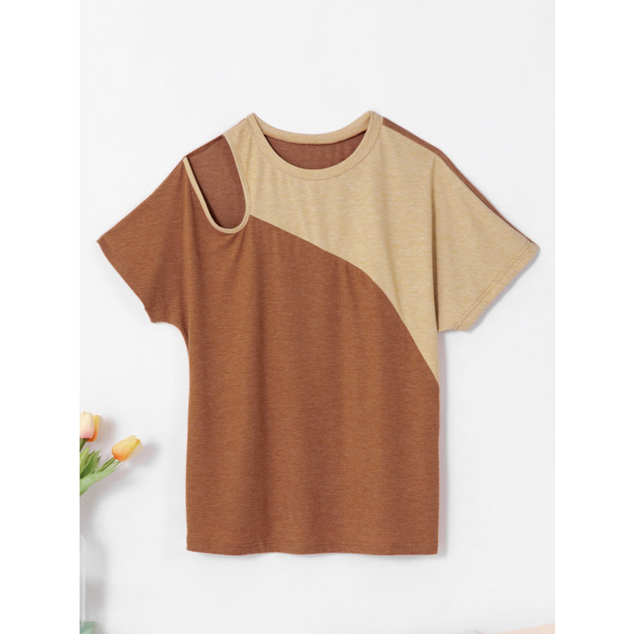 Contrast Round Neck Short Sleeve T - Shirt Apparel and Accessories