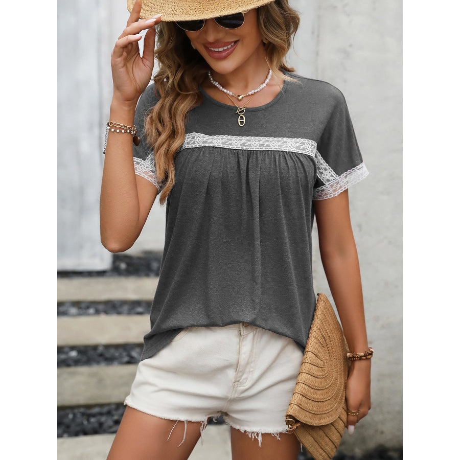 Contrast Round Neck Short Sleeve Tee