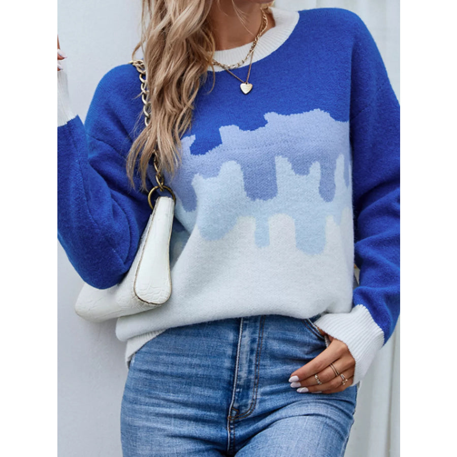 Contrast Round Neck Sweater Apparel and Accessories