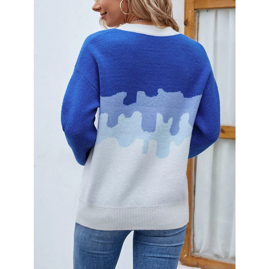 Contrast Round Neck Sweater Apparel and Accessories