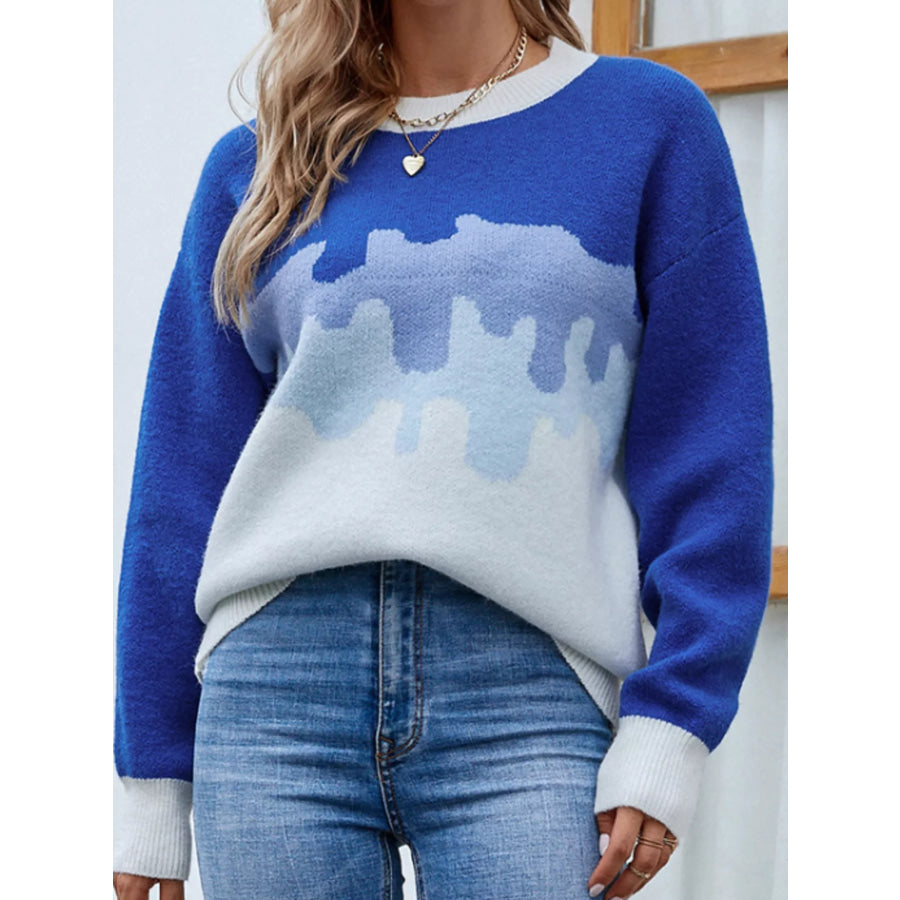 Contrast Round Neck Sweater Apparel and Accessories