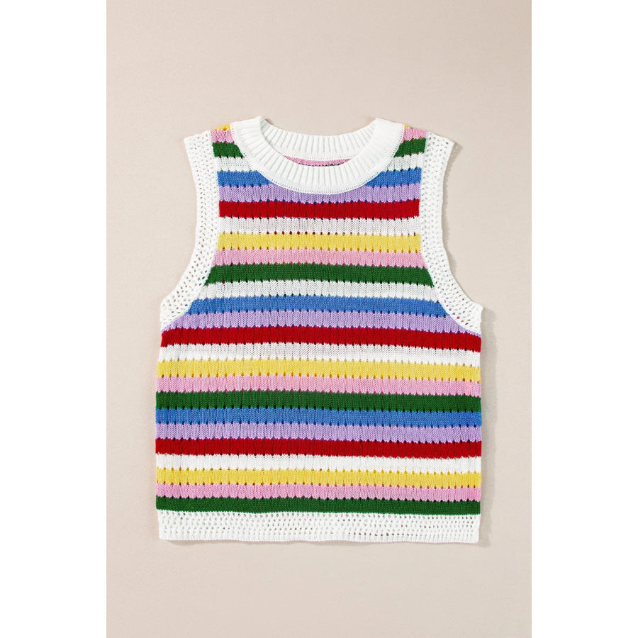 Contrast Round Neck Sweater Vest Apparel and Accessories