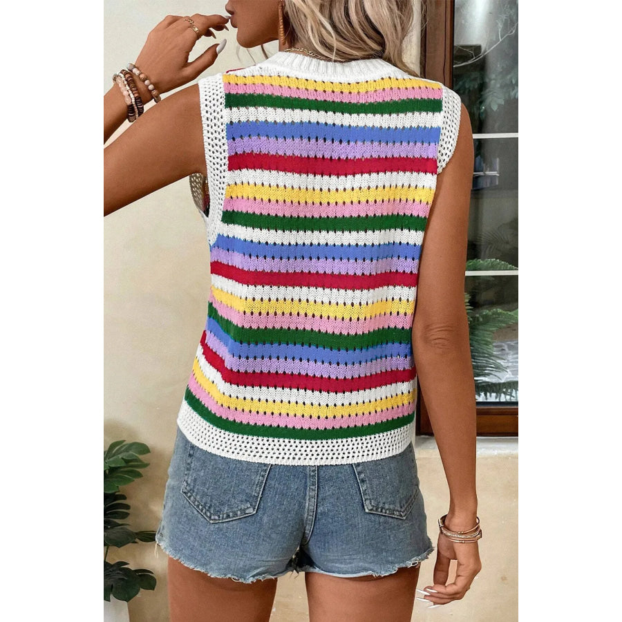 Contrast Round Neck Sweater Vest Apparel and Accessories