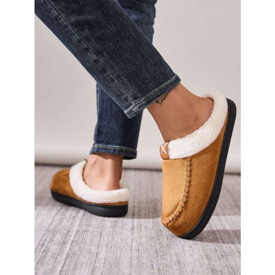 Contrast Round Toe Flat Slippers Apparel and Accessories