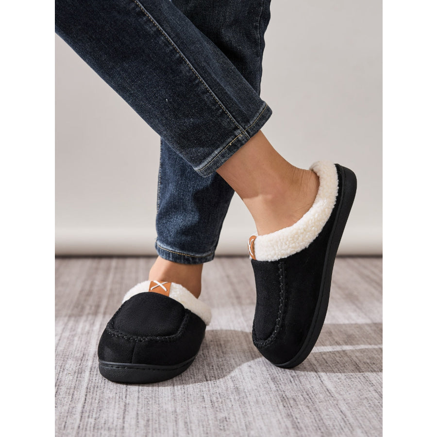 Contrast Round Toe Flat Slippers Apparel and Accessories