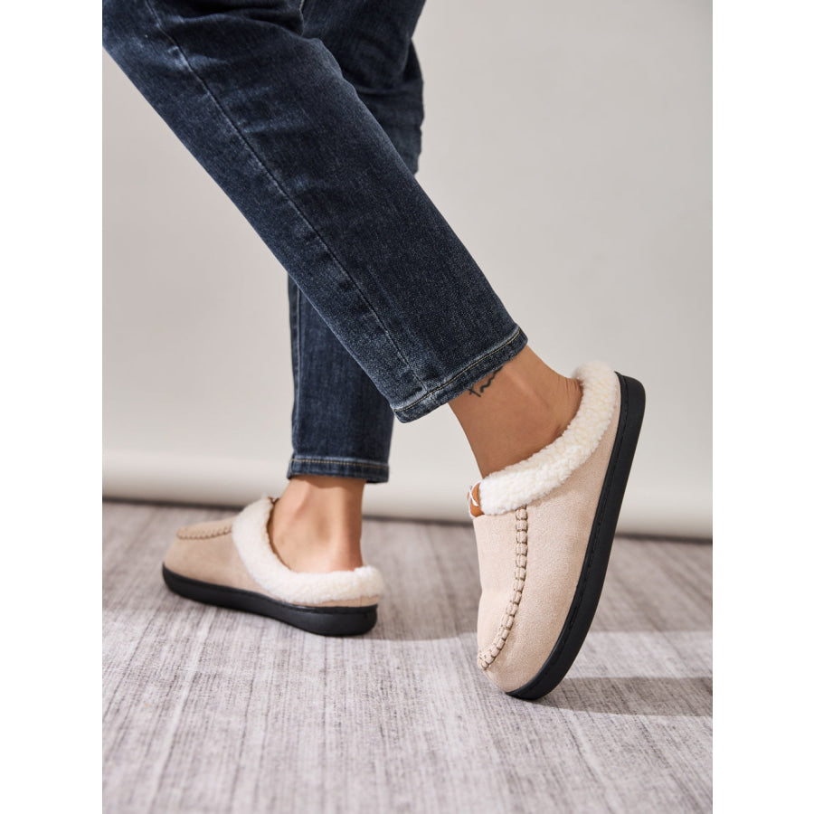 Contrast Round Toe Flat Slippers Apparel and Accessories