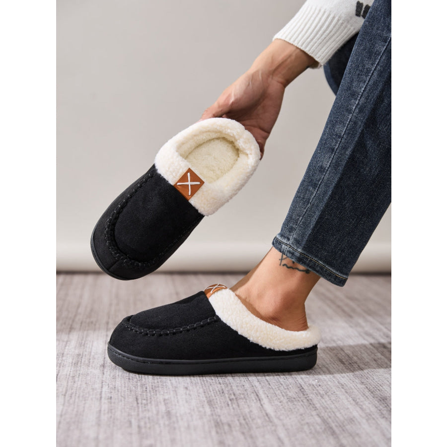 Contrast Round Toe Flat Slippers Apparel and Accessories