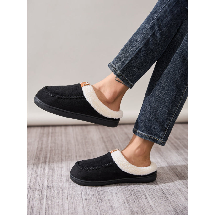 Contrast Round Toe Flat Slippers Black / 36-37(US5-6) Apparel and Accessories