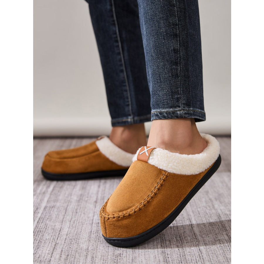 Contrast Round Toe Flat Slippers Caramel / 36-37(US5-6) Apparel and Accessories