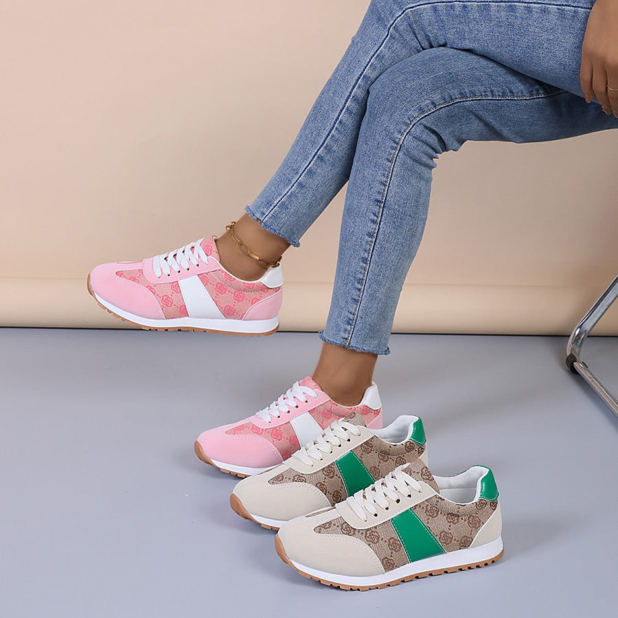 Contrast Round Toe Flat Sneakers Apparel and Accessories