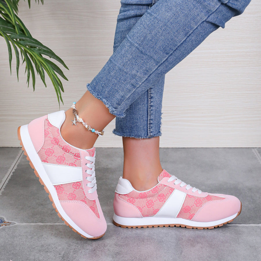 Contrast Round Toe Flat Sneakers Apparel and Accessories