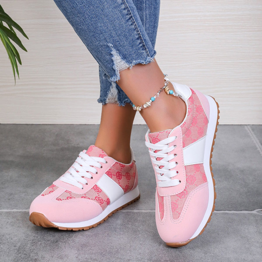 Contrast Round Toe Flat Sneakers Apparel and Accessories