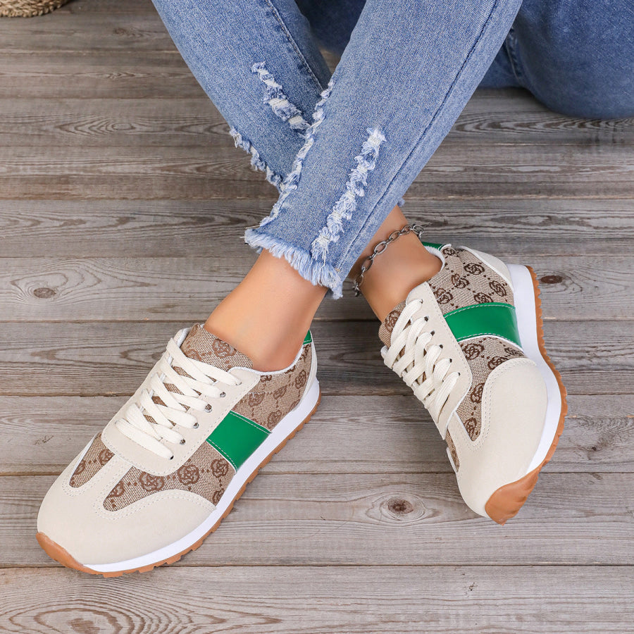 Contrast Round Toe Flat Sneakers Apparel and Accessories