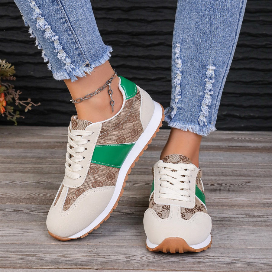 Contrast Round Toe Flat Sneakers Green / 36(US5) Apparel and Accessories