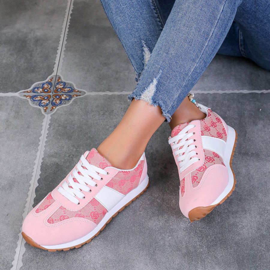 Contrast Round Toe Flat Sneakers Pink / 36(US5) Apparel and Accessories