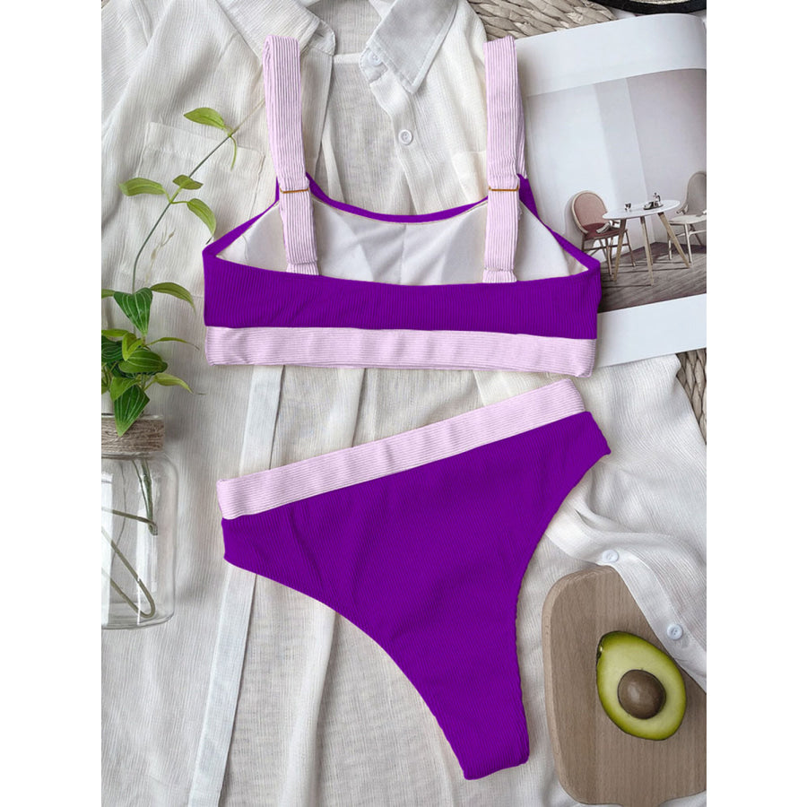 Contrast Scoop Neck Wide Strap Two - Piece Swim Set Apparel and Accessories