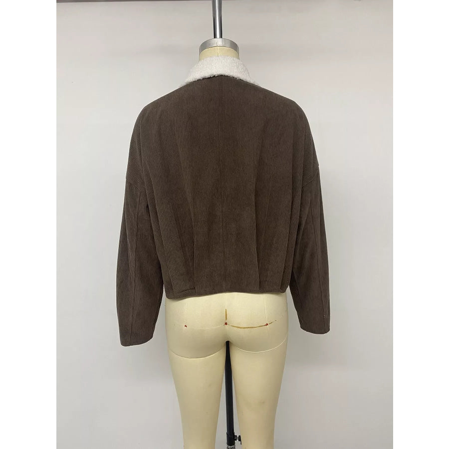 Contrast Sherpa Collar Corduroy Zip Up Jacket Apparel and Accessories