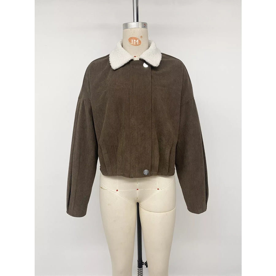 Contrast Sherpa Collar Corduroy Zip Up Jacket Apparel and Accessories