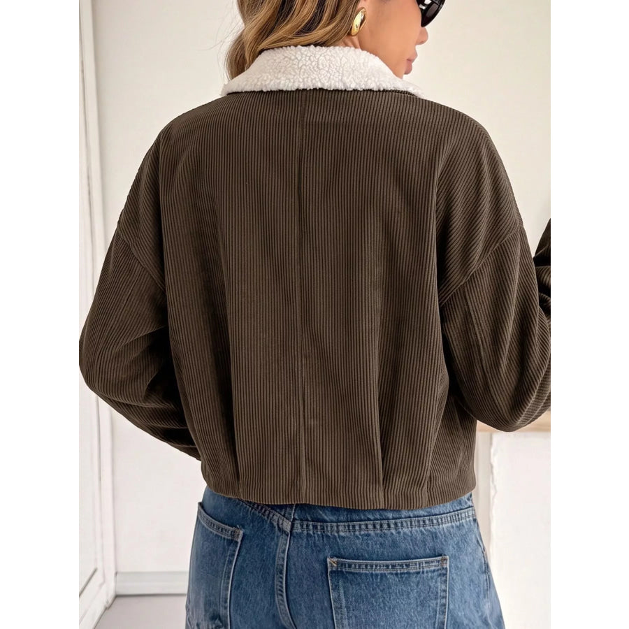Contrast Sherpa Collar Corduroy Zip Up Jacket Apparel and Accessories