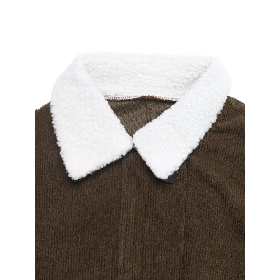 Contrast Sherpa Collar Corduroy Zip Up Jacket Apparel and Accessories