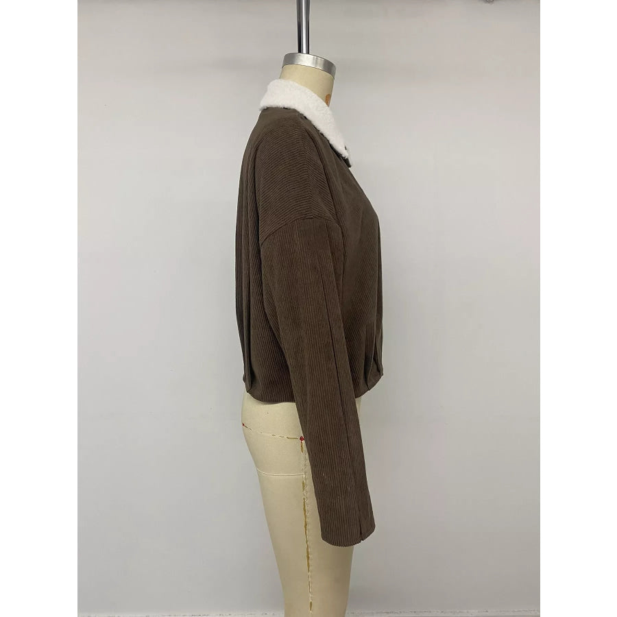 Contrast Sherpa Collar Corduroy Zip Up Jacket Apparel and Accessories